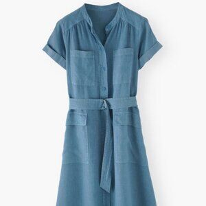 Wrap London Linen Belted Utility Midi Shirt Dress Sz US 8 Blue